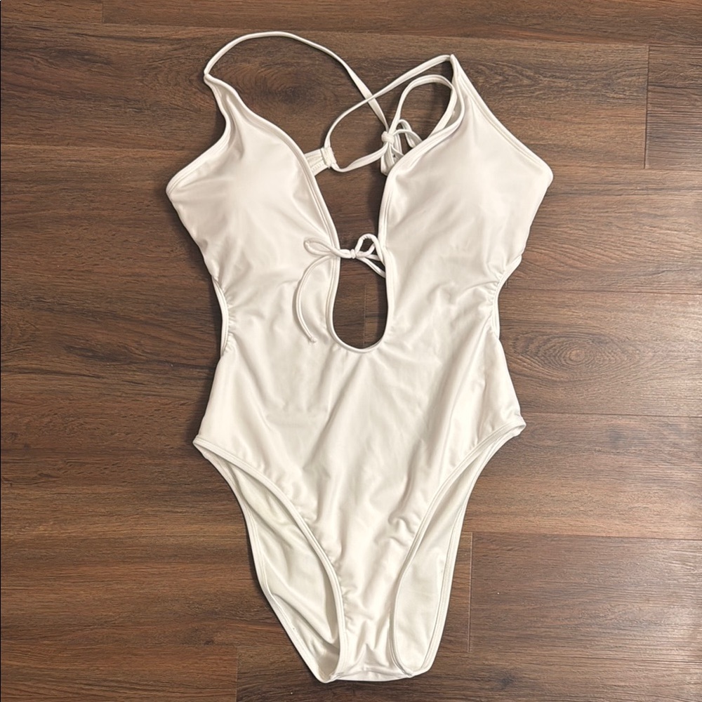 *NWT* Shade & Shore White One Piece Swimsuit with Plunging Neckline
